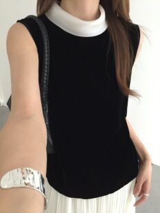 土布鱼A8051小香风黑色无袖丝绒衬衫女夏新款百搭休闲小衫上衣