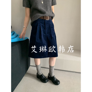 配腰带后松紧腰灯芯绒半身裙女 韩标MM250秋款 9.18 卡蔓OQQO