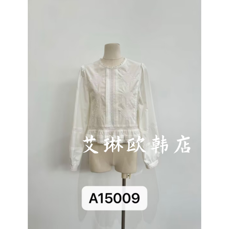 1.17~onetwo15009春装新款圆领蕾丝花边刺绣打褶甜美衬衫上衣女,女装/女士精品,上衣,淘宝优惠券,粉丝福利购,淘宝优惠卷