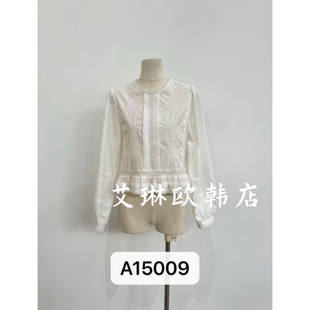 圆领蕾丝花边刺绣打褶甜美衬衫 新款 上衣女 onetwo15009春装 1.17