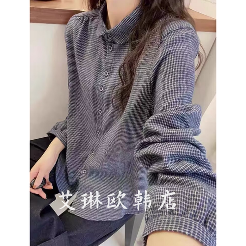 7293秋款欧货格子磨毛长袖衬衫女