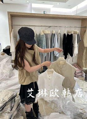 61563简约立领收腰无袖马甲外套