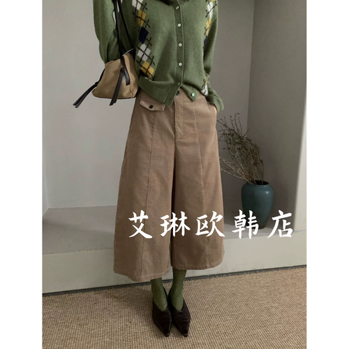 MM778韩系灯芯绒八分阔腿裤