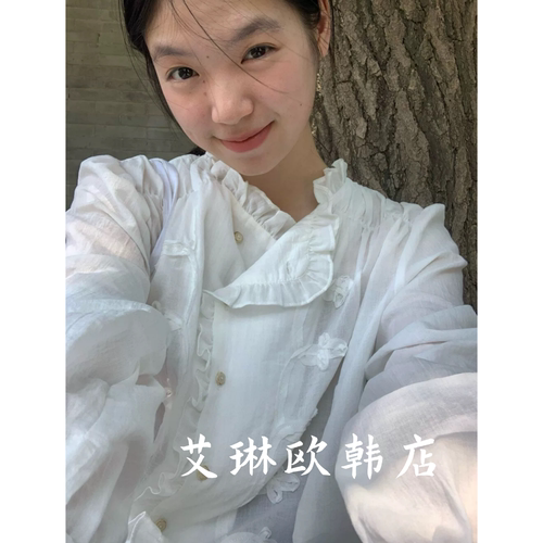 9138重工蕾丝盘花刺绣长袖衬衫