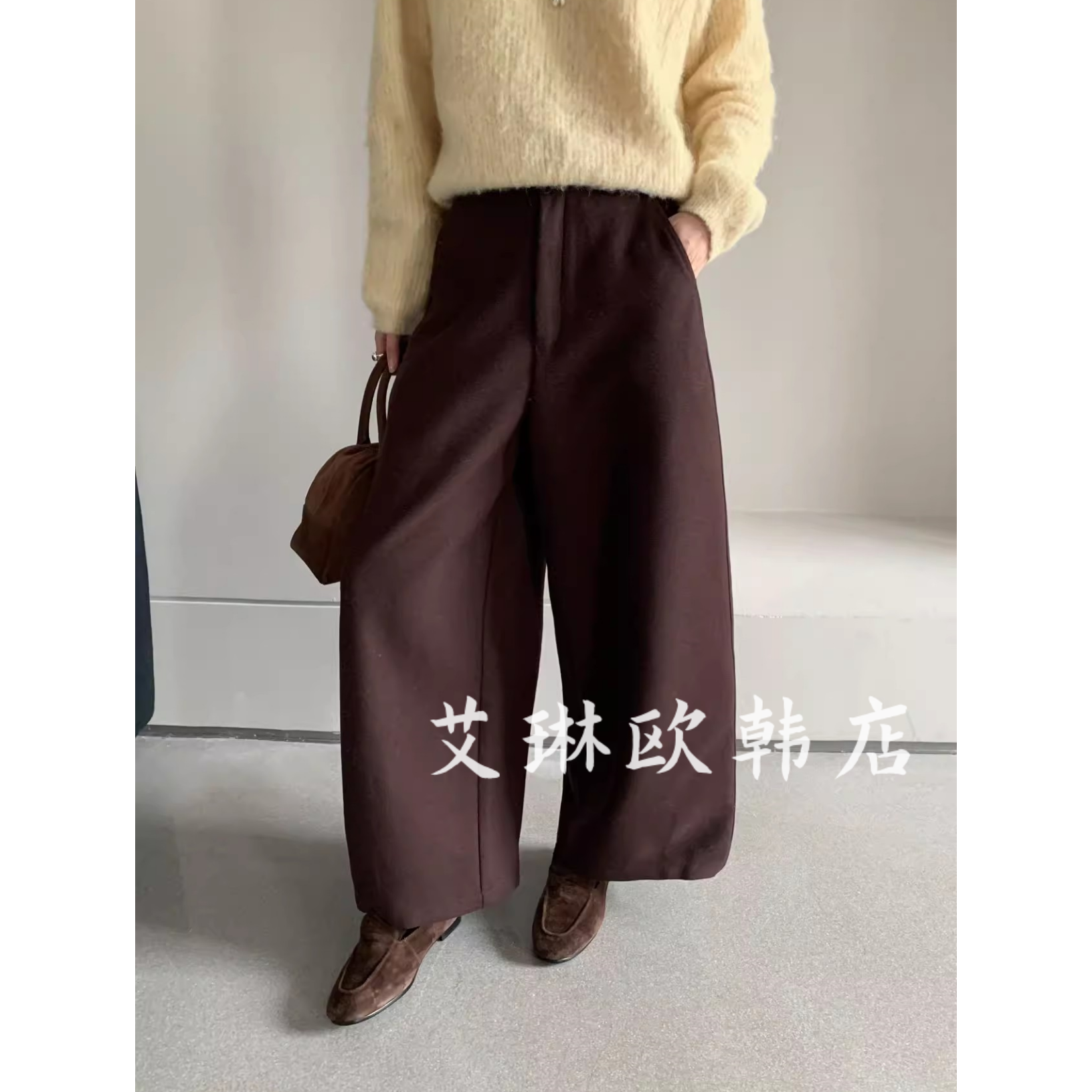 卡蔓OQQOMM272羊毛休闲裤弯刀裤