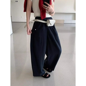 女宽松小个九分奶奶裤 福利卡蔓韩标MM233秋款 贝壳扣毛呢休闲裤