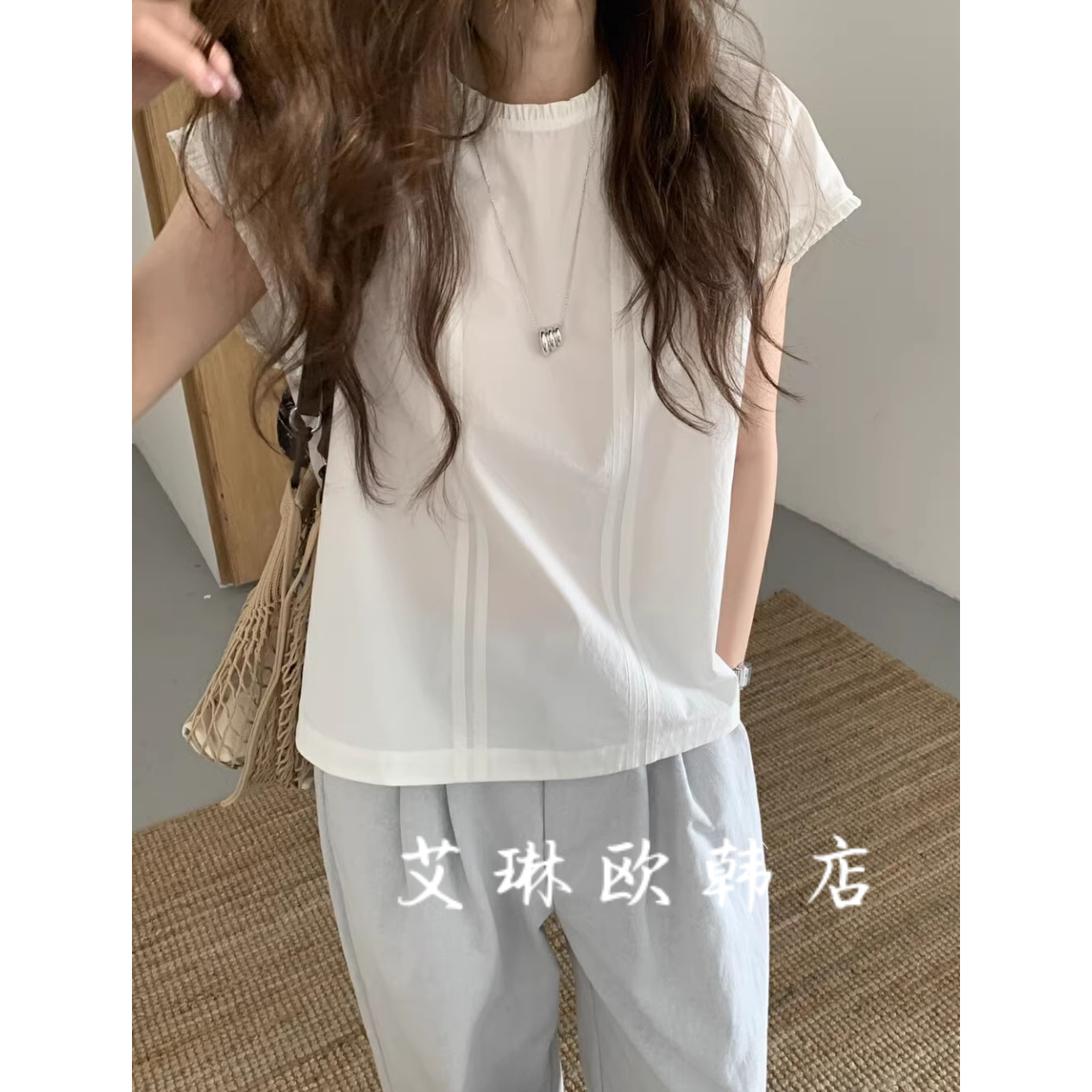 sicily miluroom米鹿37923韩系夏款甜美木耳花边领显瘦短袖衬衫女