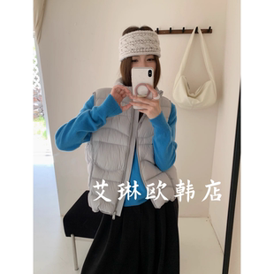 609欧货冬款95白鸭绒羽绒马甲女立领波浪纹小个子叠穿泡芙背心女