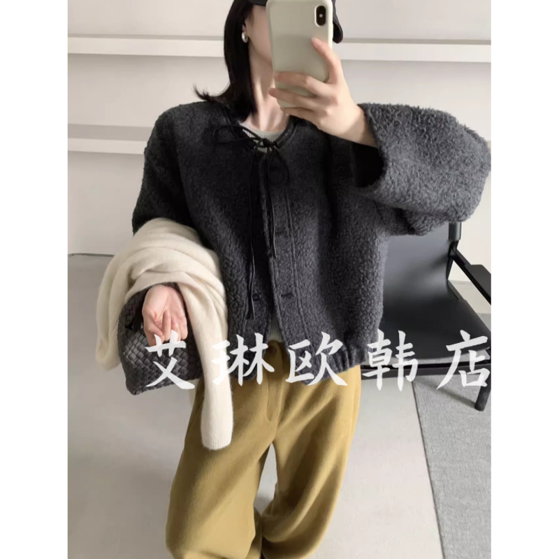 10582系带小香风羊毛短外套女