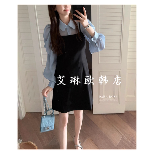 3722天丝泡泡袖衬衫背心裙套装