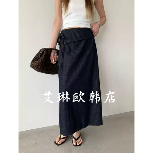TOP79089夏款牛仔半身裙女后开叉