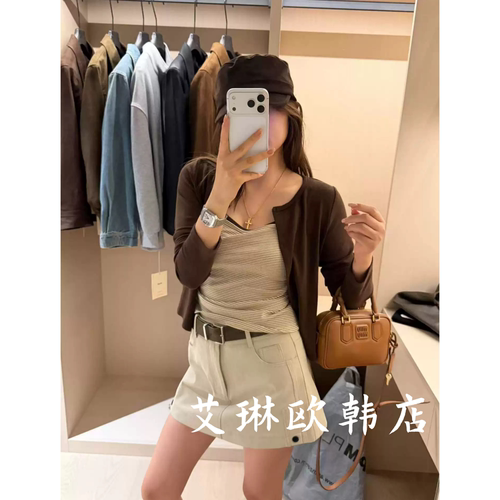 8730条纹吊带长袖T恤两件套装