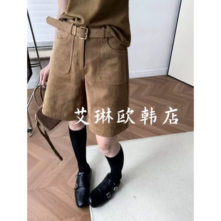 13南油欧货秋季新款配腰带后松紧腰休闲显瘦百搭麂皮绒短裤女