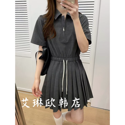 onetwo15305春款百褶短袖连衣裙