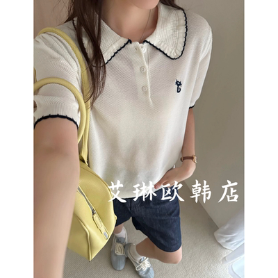 1971欧货POLO领猫咪刺绣针织衫