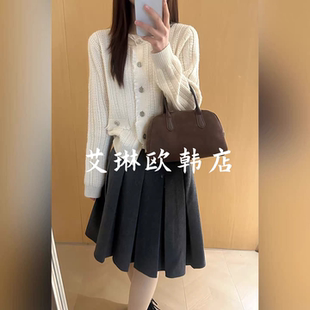 onetwo15353早春韩系圆领流苏小香风针织羊毛开衫镂空毛衣外套女