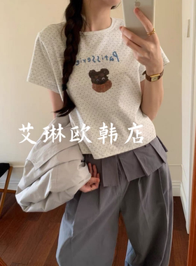 3.1ouur sicily米鹿51103春款甜美圆领卡通波点小狗短袖T恤上衣女