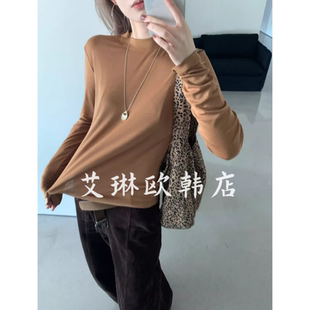 福利不退卡蔓韩标MM220/322小立领修身纯色天丝羊毛打底衫长袖T恤