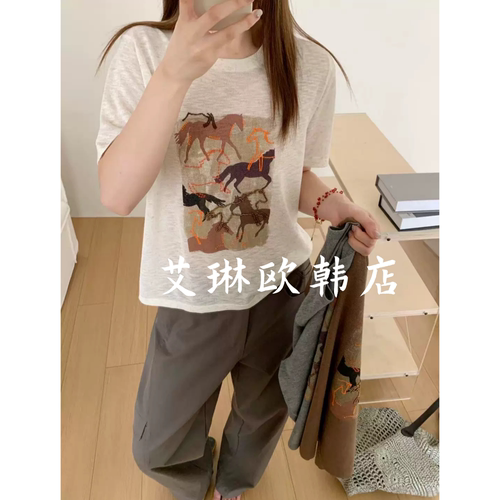 欧货3357骏马提花亚麻针织衫