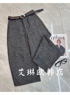 12.30~G56欧货冬季新款配腰带百搭显瘦七分裤羊毛休闲裤弯刀裤女