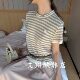 卡蔓浅之夏QZX11201春款 T恤上衣女 拼色假两件小马刺绣条纹短袖