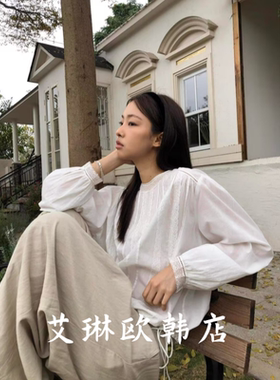 2.27~miluroom sicily米鹿01092春款韩系圆领蕾丝边抽绳条纹衬衫