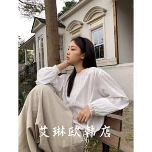 韩系圆领蕾丝边抽绳条纹衬衫 sicily米鹿01092春款 miluroom 2.27