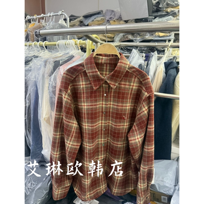 0869欧货冬款格子磨毛休闲衬衫女