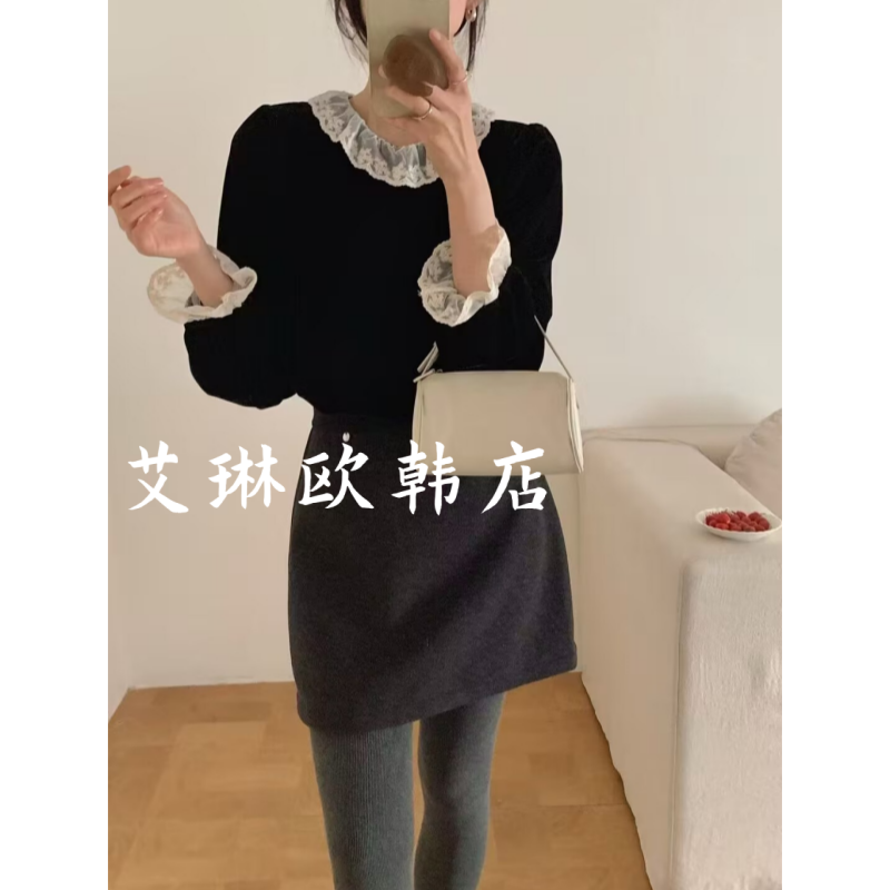 12.20~土布鱼7601冬款韩系甜美花边领拼接钩花蕾丝丝绒衬衫气质女,女装/女士精品,上衣,淘宝优惠券,粉丝福利购,淘宝优惠卷