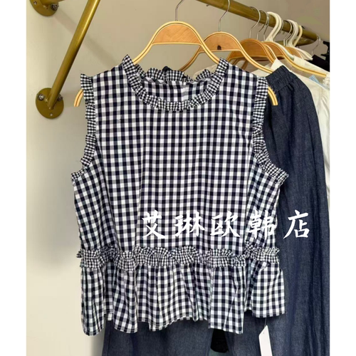 onetwo66111夏季木耳边格子衬衫