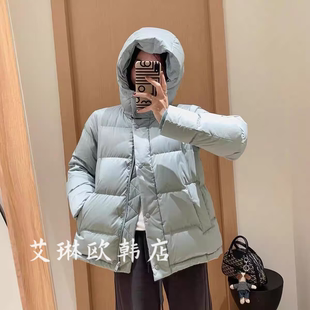 Lu家336冬季韩系五格连帽收腰安心绒95白鸭绒羽绒服女保暖外套女