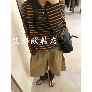 韩国POLO条纹长袖 3.24 春款 S809 休闲宽松T恤上衣女 H.ONE正版