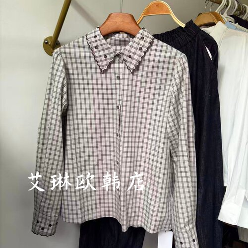 20003韩系休闲刺绣格纹叠穿衬衫
