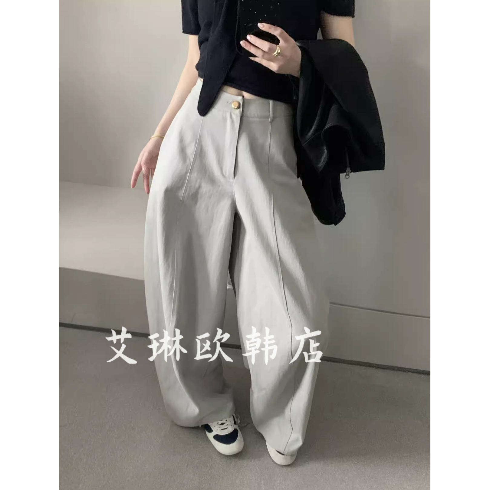 9.11~卡蔓OQQOMM255韩系高腰宽松显瘦九分裤休闲裤百搭弯刀裤女