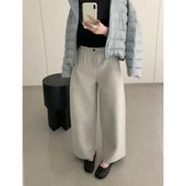 女百搭奶奶裤 福利卡蔓韩标MM313冬季 加绒加厚直筒九分羊毛休闲裤