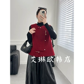 国风盘扣双面羊绒100绵羊毛马甲女红色短款 083冬款 新中式 背心外套