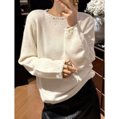 福利7046欧货冬季 毛衣女 口钉珠亮片绵羊毛衫 新款 重工领口袖