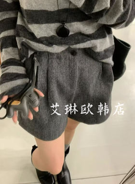 9.27~K土布鱼7122秋冬款小马挂件松紧腰百搭毛呢A字阔腿短裤女