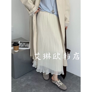 新款 欧货松紧腰显瘦百搭双面穿褶皱网纱半身裙女 9828秋装 9.1