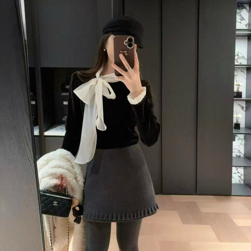 土布鱼7509冬款韩系黑色金丝绒蝴蝶结飘带衬衫内搭打底叠穿上衣女,女装/女士精品,上衣,淘宝优惠券,粉丝福利购,淘宝优惠卷