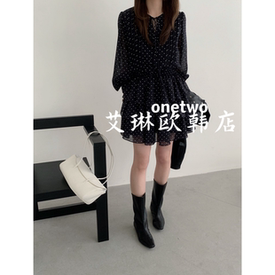 连衣裙 韩系气质温柔波点系带层叠下摆设计款 2.27 onetwo15080春款