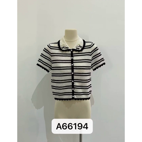 QS66194夏款短袖条纹针织衫女