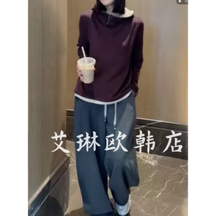 长袖 12.4 连帽休闲百搭双面德绒打底衫 新款 T恤上衣女 81320冬装