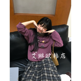 袜子卡通印花长袖 福利H.ONE正版 圆领插肩袖 韩系秋款 磨毛T恤 2588