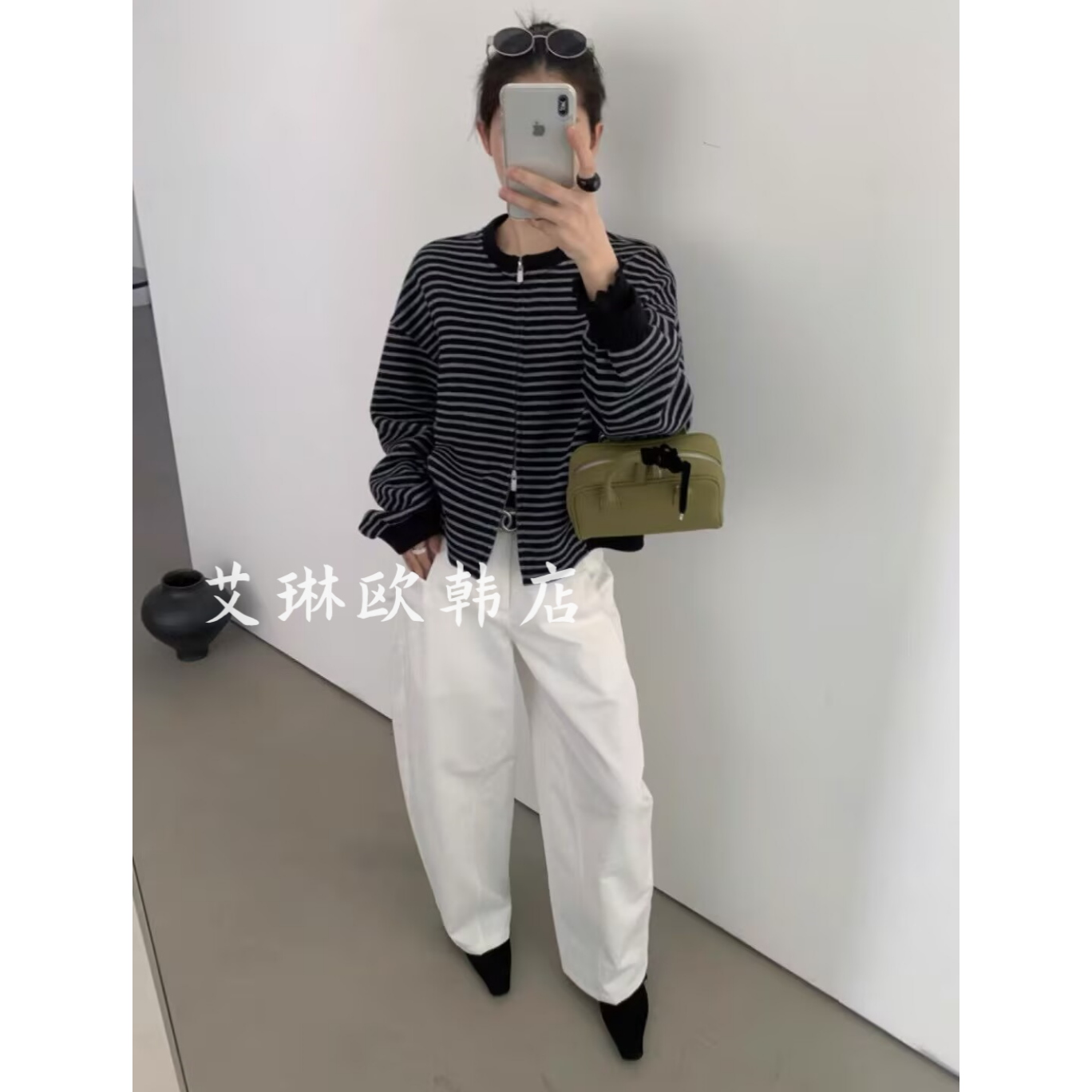 3096月亮家双拉链条纹卫衣外套女