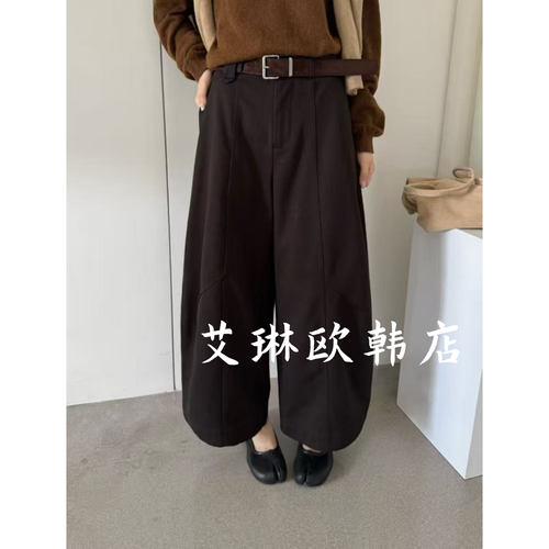 77670配腰带做旧阔腿弯刀裤