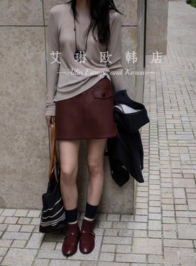 福利不退88057款欧货高腰复古显瘦百搭开叉PU皮半裙防走光短裙