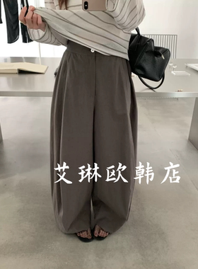 ouur sicily米鹿1212夏款后松紧腰简约宽松休闲亚麻阔腿裤气球裤