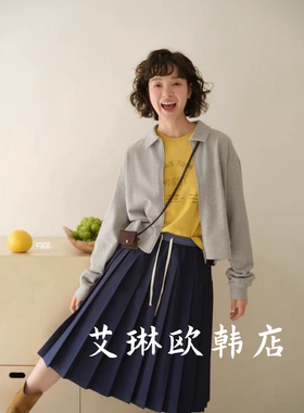 3.19~egg.鸡蛋家3170春款韩系翻领字母刺绣双拉链卫衣短外套女