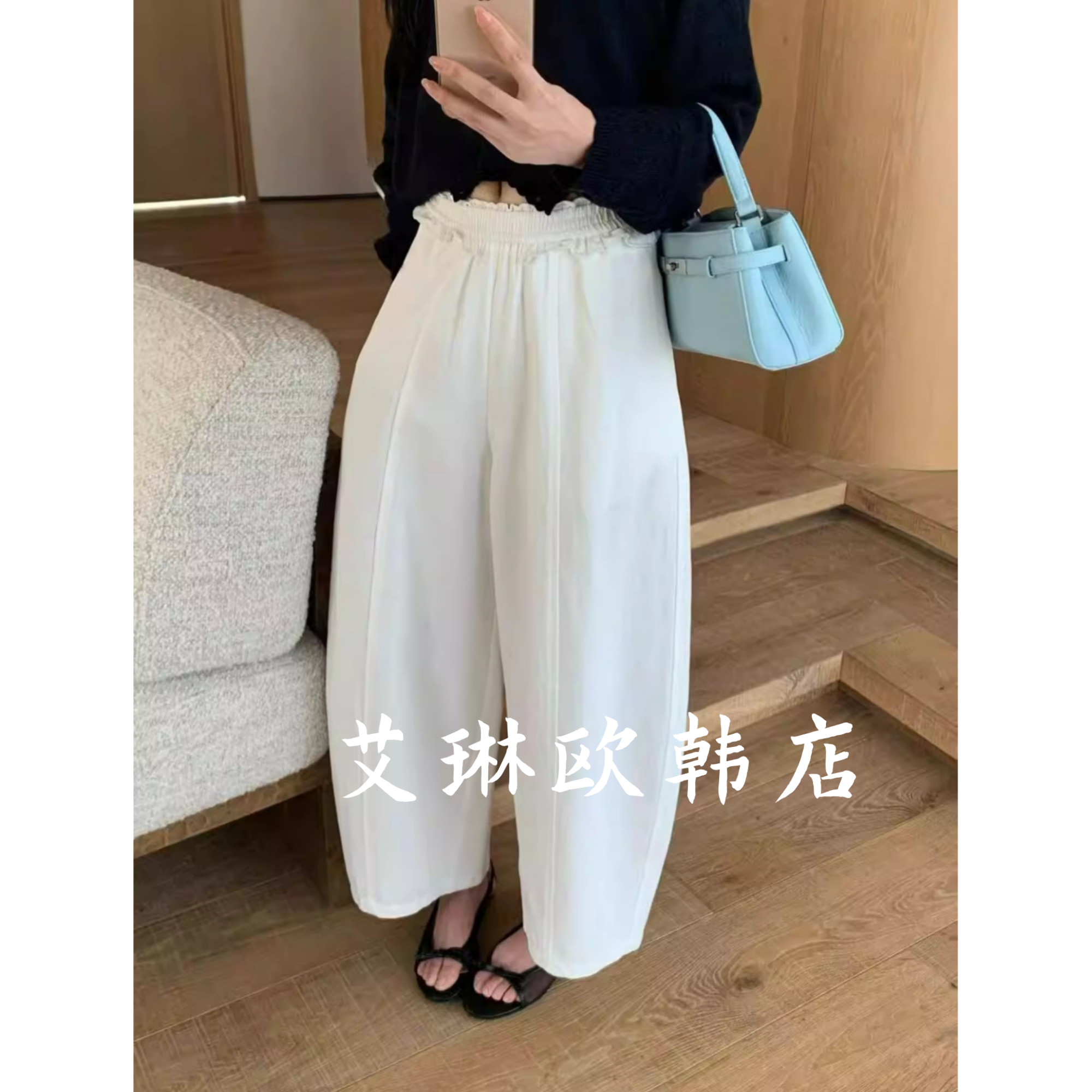 4.2福利卡蔓浅之夏QZX10809春装新款木耳花边松紧腰气球裤阔腿裤